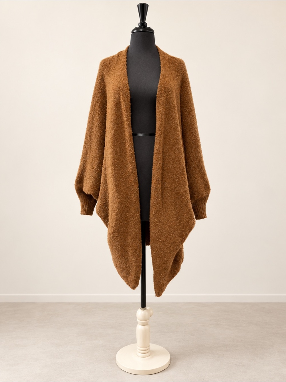 Open-Front Bouclé Wrap Cardigan - Brown